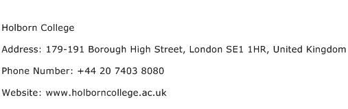 Holborn College Address Contact Number