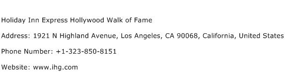 Holiday Inn Express Hollywood Walk of Fame Address Contact Number