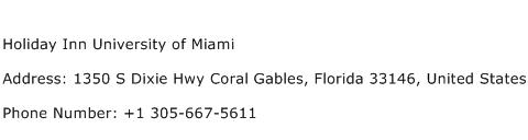 Holiday Inn University of Miami Address Contact Number