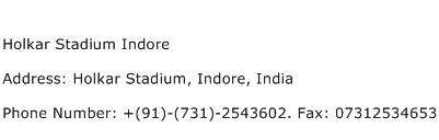 Holkar Stadium Indore Address Contact Number