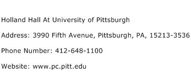 Holland Hall At University of Pittsburgh Address Contact Number