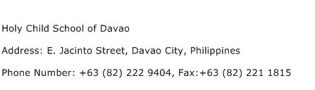 Holy Child School of Davao Address Contact Number