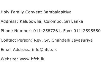 Holy Family Convent Bambalapitiya Address Contact Number