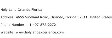 Holy Land Orlando Florida Address Contact Number