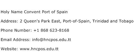 Holy Name Convent Port of Spain Address Contact Number