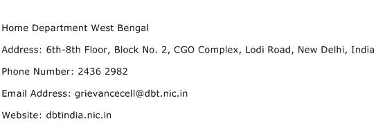Home Department West Bengal Address Contact Number