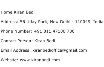 Home Kiran Bedi Address Contact Number