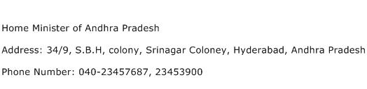Home Minister of Andhra Pradesh Address Contact Number