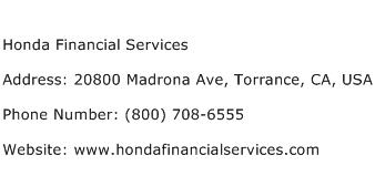 Honda Financial Services Address Contact Number