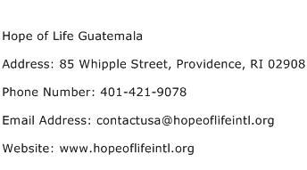 Hope of Life Guatemala Address Contact Number