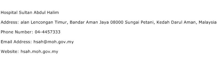 Hospital Sultan Abdul Halim Address Contact Number
