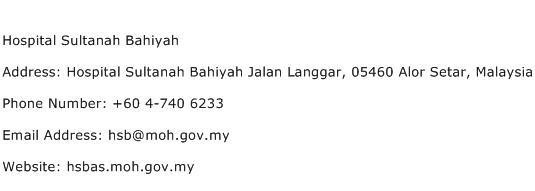 Hospital Sultanah Bahiyah Address Contact Number