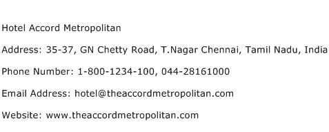 Hotel Accord Metropolitan Address Contact Number