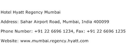 Hotel Hyatt Regency Mumbai Address Contact Number