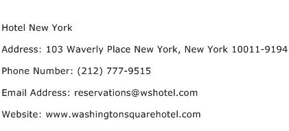 Hotel New York Address Contact Number