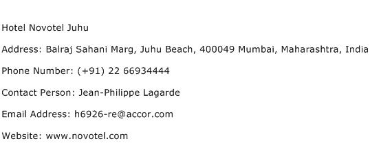 Hotel Novotel Juhu Address Contact Number