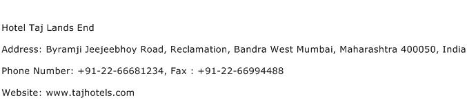 Hotel Taj Lands End Address Contact Number Of Hotel Taj Lands End