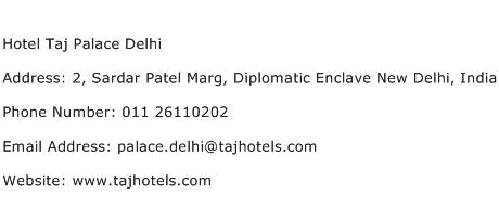 Hotel Taj Palace Delhi Address Contact Number
