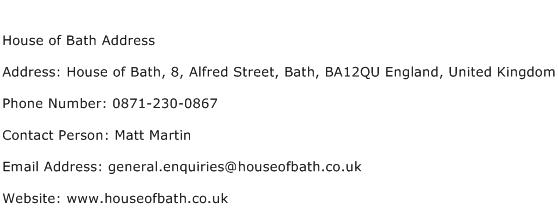 House of Bath Address Address Contact Number