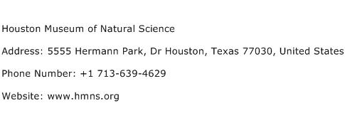 Houston Museum of Natural Science Address Contact Number