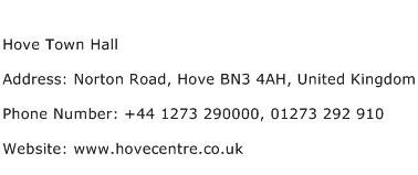 Hove Town Hall Address Contact Number