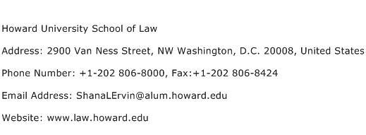 Howard University School of Law Address Contact Number