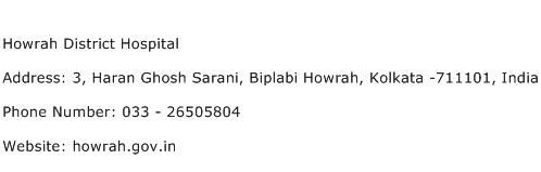 Howrah District Hospital Address Contact Number