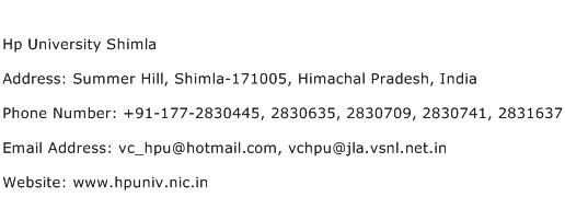 Hp University Shimla Address Contact Number