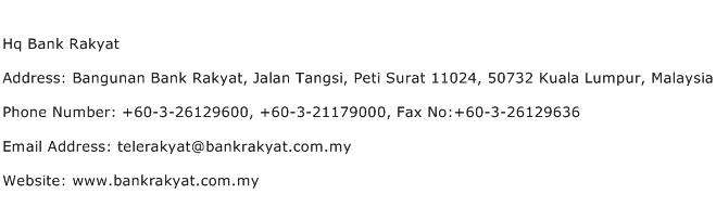 Hq Bank Rakyat Address Contact Number