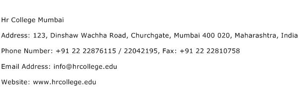 Hr College Mumbai Address Contact Number