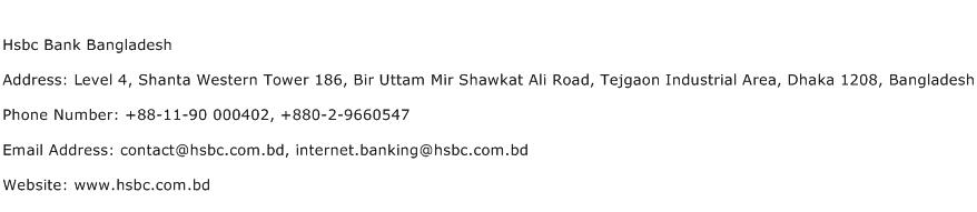 Hsbc Bank Bangladesh Address Contact Number