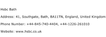 Hsbc Bath Address Contact Number