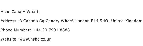 Hsbc Canary Wharf Address Contact Number