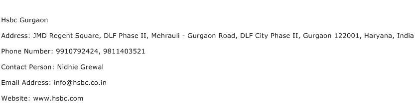 Hsbc Gurgaon Address Contact Number