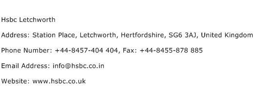 Hsbc Letchworth Address Contact Number