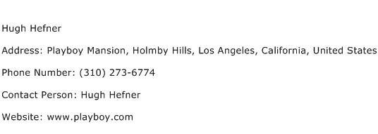 Hugh Hefner Address Contact Number