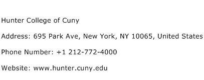 Hunter College of Cuny Address Contact Number
