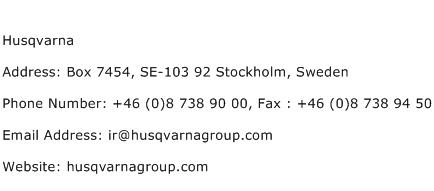 Husqvarna Address Contact Number