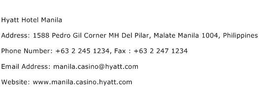 Hyatt Hotel Manila Address Contact Number