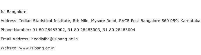 ISI Bangalore Address Contact Number