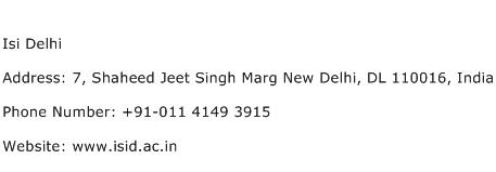ISI Delhi Address Contact Number