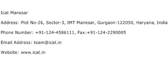 Icat Manesar Address Contact Number