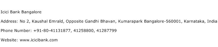 Icici Bank Bangalore Address Contact Number