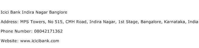 Icici Bank Indira Nagar Banglore Address Contact Number