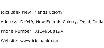 Icici Bank New Friends Colony Address Contact Number
