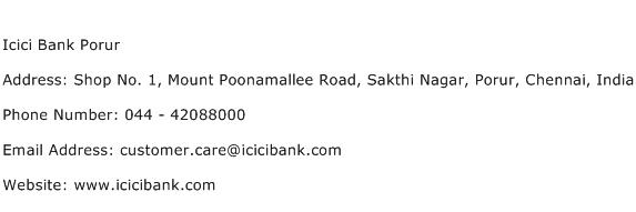 Icici Bank Porur Address Contact Number