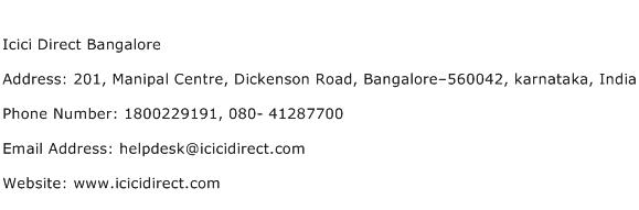 Icici Direct Bangalore Address Contact Number