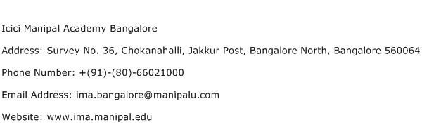Icici Manipal Academy Bangalore Address Contact Number