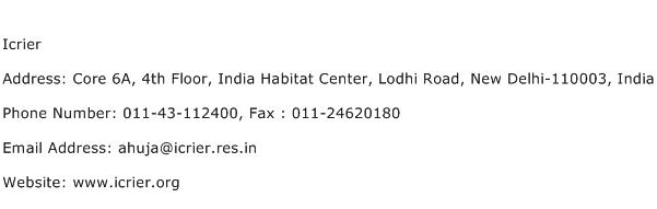 Icrier Address Contact Number