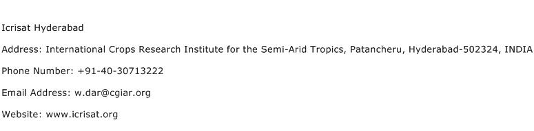Icrisat Hyderabad Address Contact Number